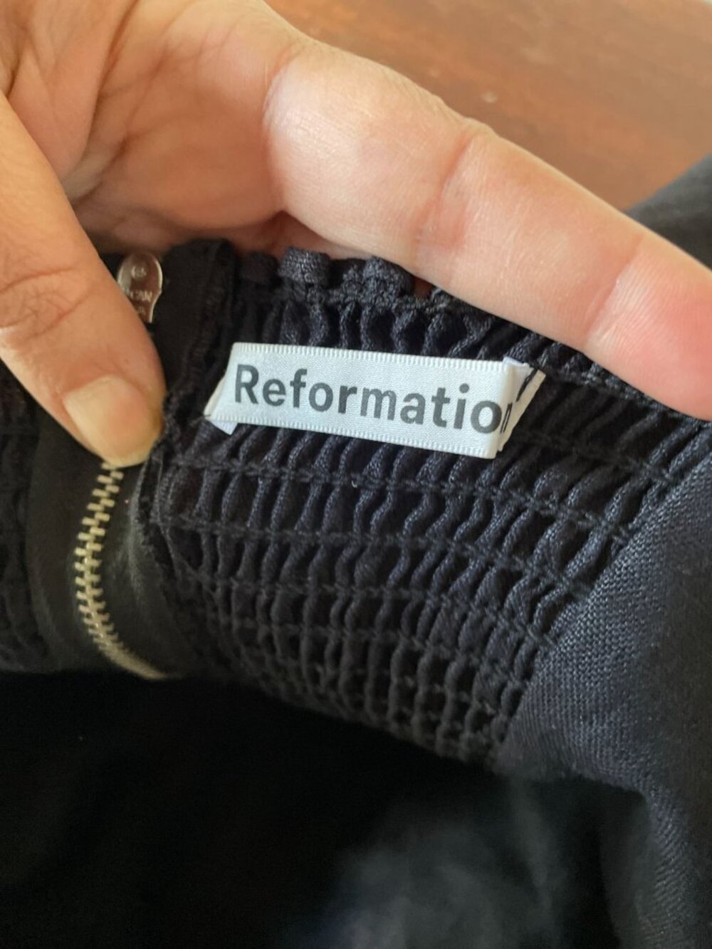 Reformation Spaulding 100% Linen Dress Sz 8  Black Ruffle Strap Formal Date - Picture 9 of 15